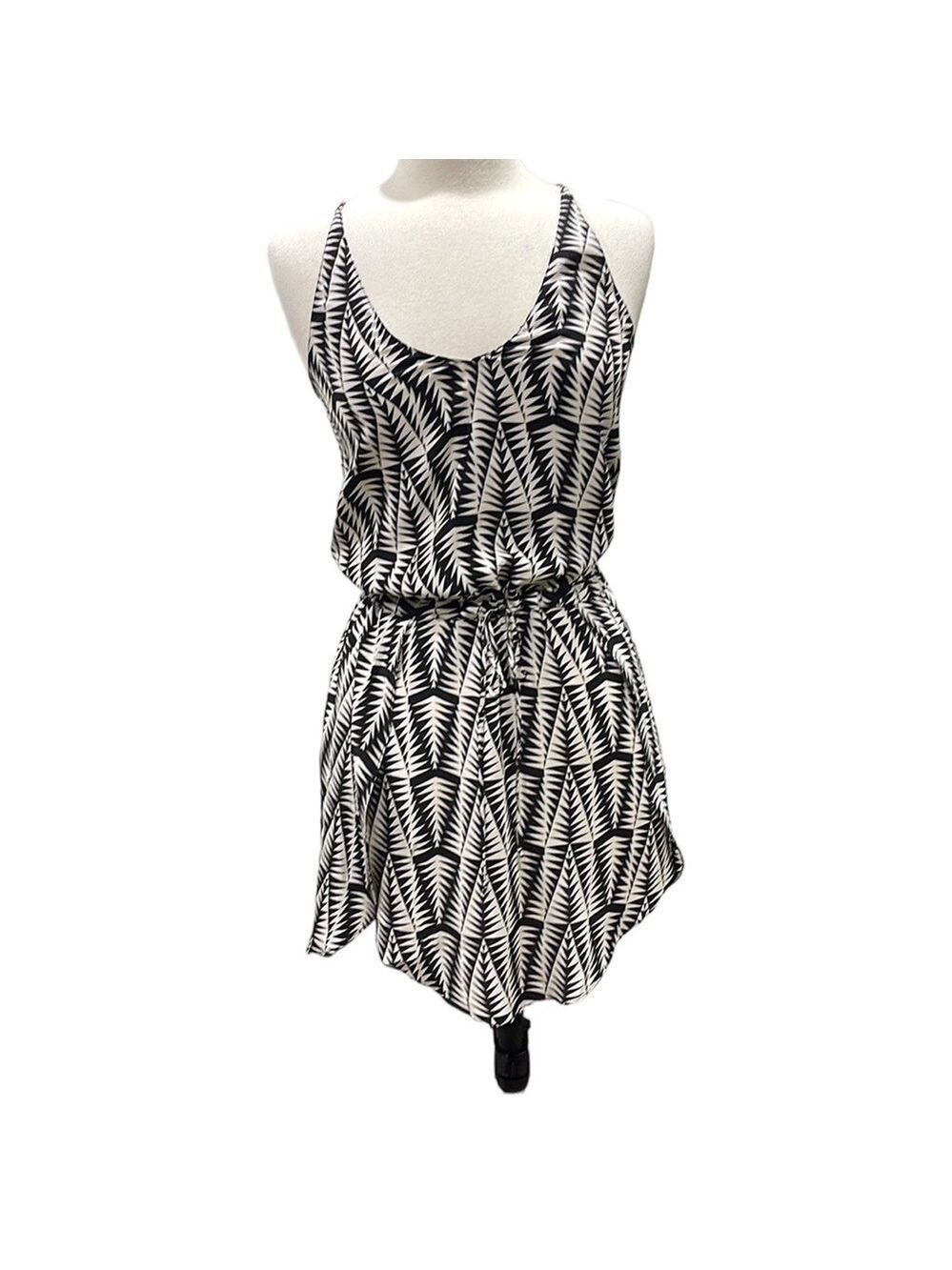 Rory Beca Black White Geo Silk Print Strappy Fit and Flare Mini Dress SZ S - Picture 1 of 6